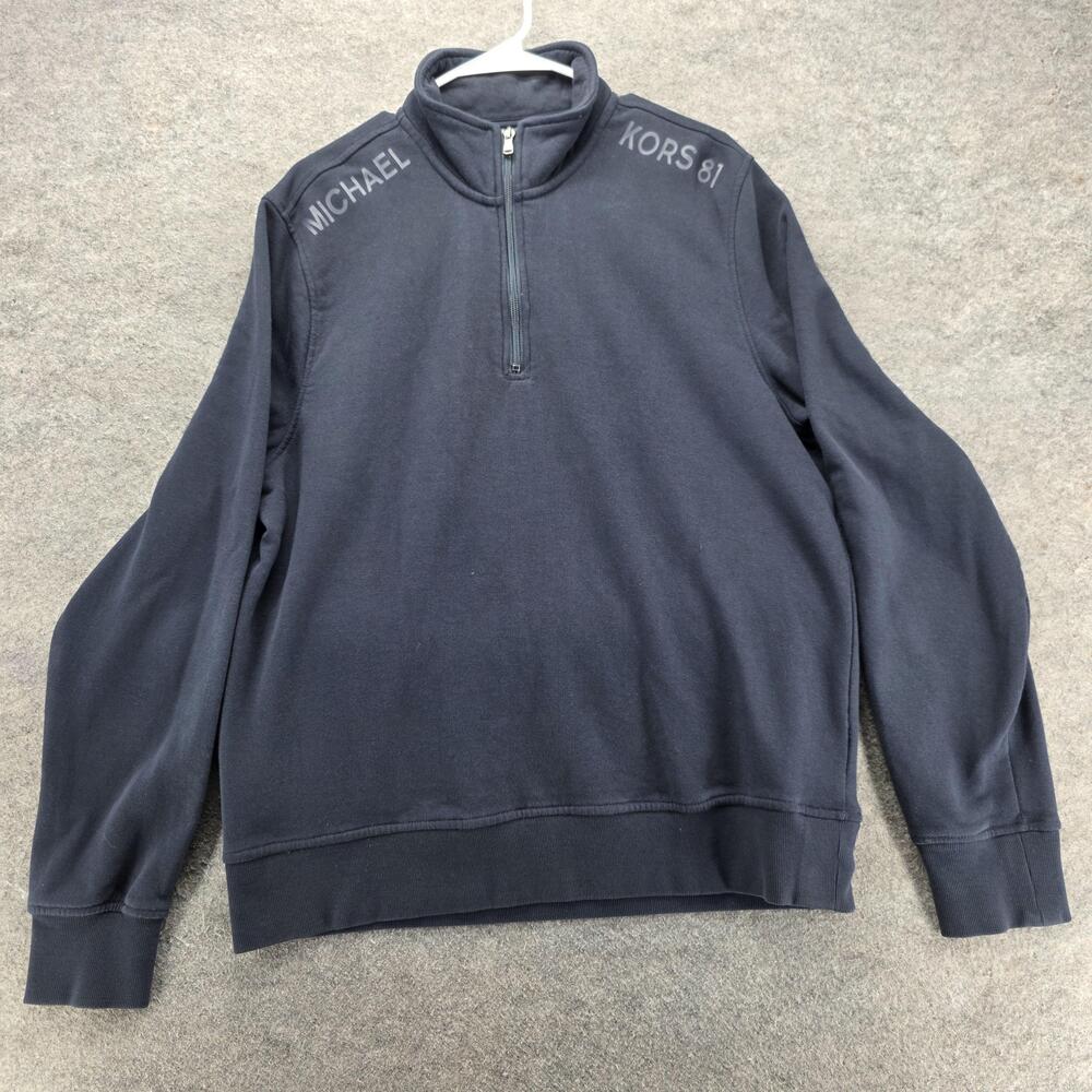 Michael Kors Sweatshirt Mens XL Blue Pullover 1/4 Zip Lined Fleece Mock Neck